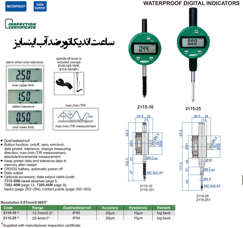 ساعت اندیکاتور ضدآب 2115-10 اینسایز